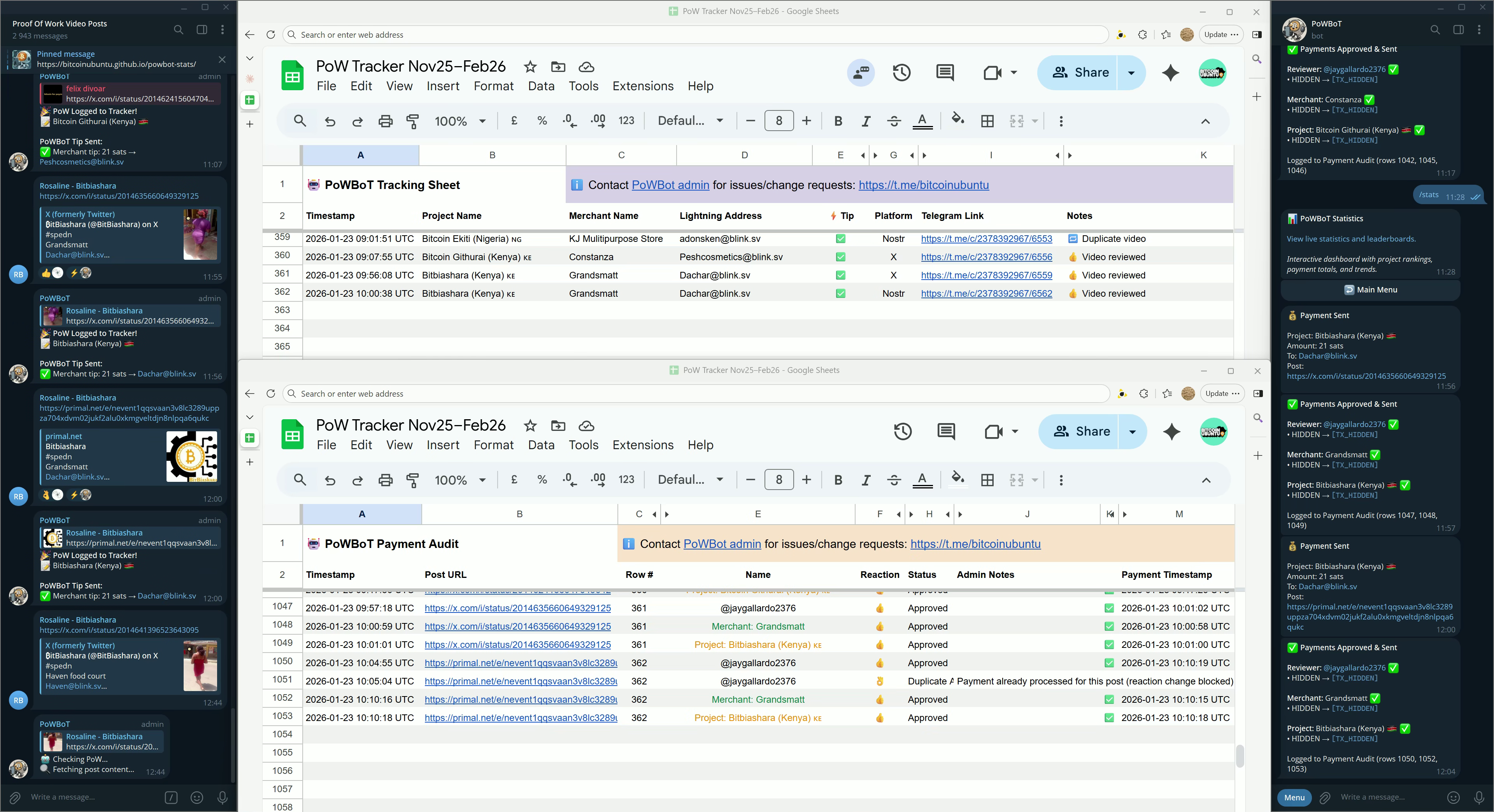 PoWBoT Sheets and Telegram